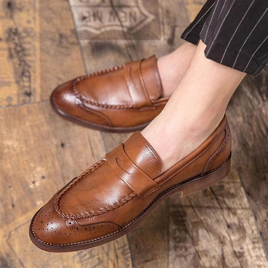 Mocasines brillantes de piel auténtica para hombre