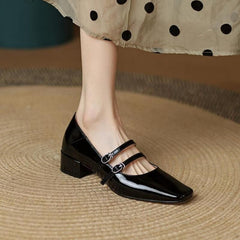 Mocasín bailarina con tacón cuadrado, Negro