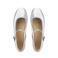Mocasín bailarina charol con punta redonda, Plata