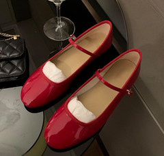 Mocasín bailarina charol con punta redonda, Rojo
