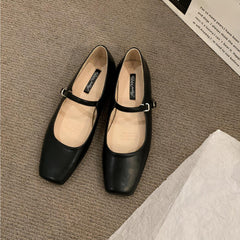 Mocasín Mary Jane de punta cuadrada, Negro