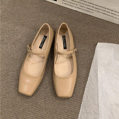 Mocasín Mary Jane de punta cuadrada, Beige
