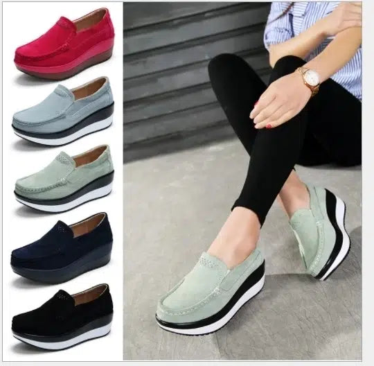 Mocasines de ante con suela compensada para mujer