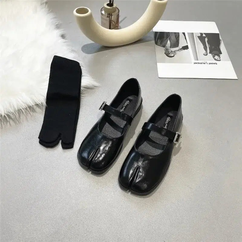 Bailarinas Mary Jane piel dividida negra para mujer - Estilo Tabi