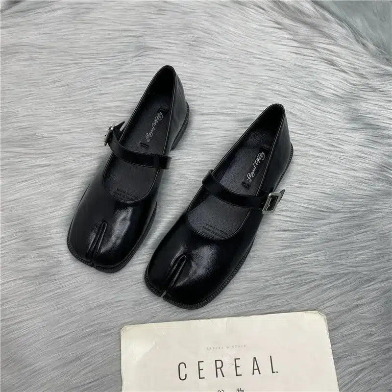Bailarinas Mary Jane piel dividida negra para mujer - Estilo Tabi
