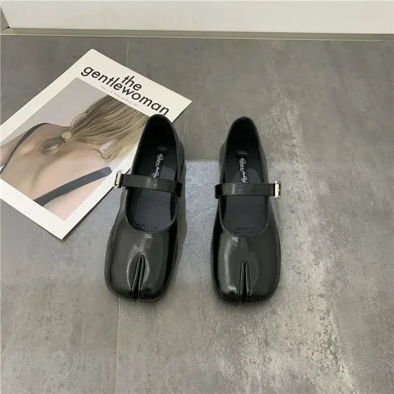 Bailarinas Mary Jane piel dividida negra para mujer - Estilo Tabi