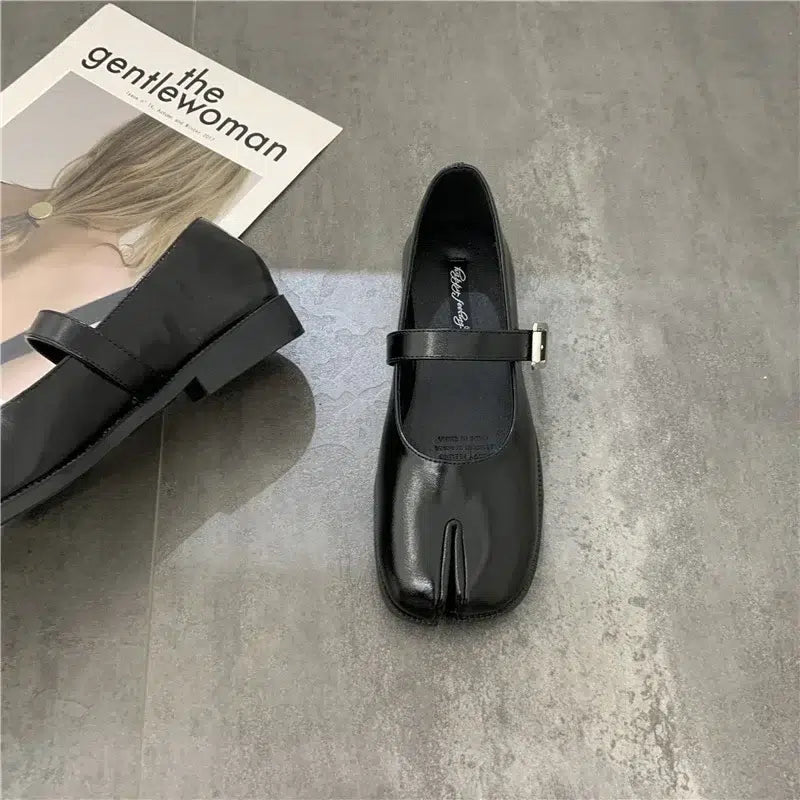 Bailarinas Mary Jane piel dividida negra para mujer - Estilo Tabi