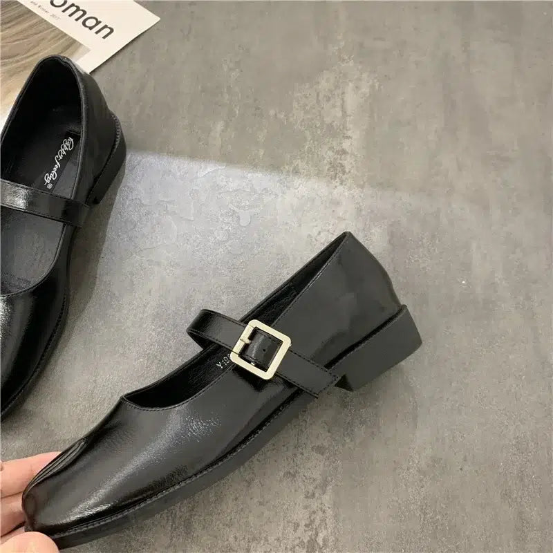 Bailarinas Mary Jane piel dividida negra para mujer - Estilo Tabi