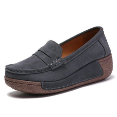 Mocasín de ante para mujer con suela compensada y acabado penny, Gris oscuro