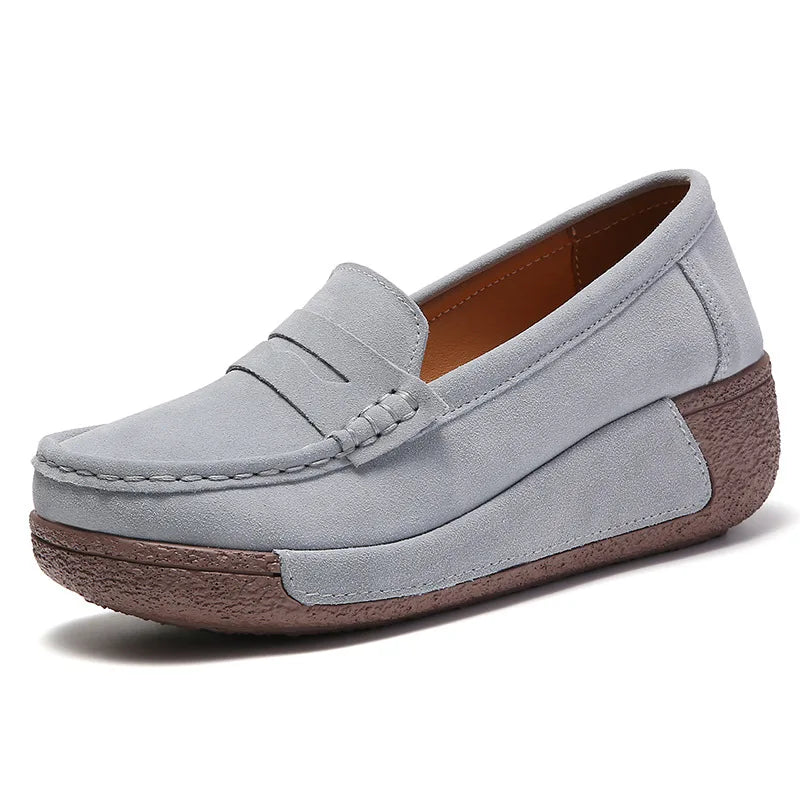 Mocasín de ante gris oscuro para mujer