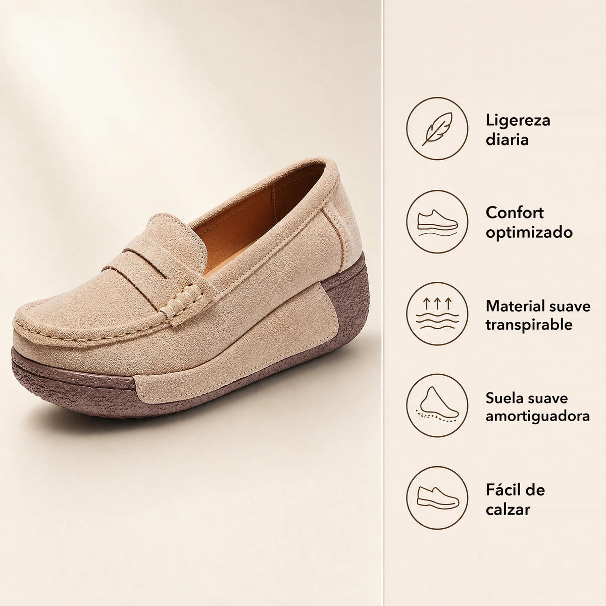 Mocasín de ante negro con suela compensada