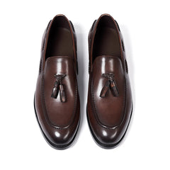 Mocasín de borla para hombre con flecos decorativos, Marrón