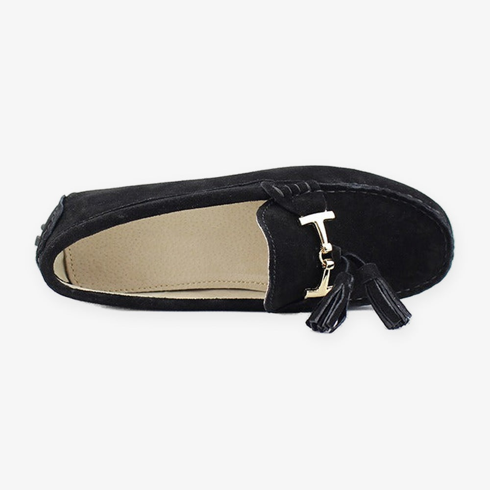 Mocasín con borlas y adorno dorado para mujer, color gris oscuro, foto 14