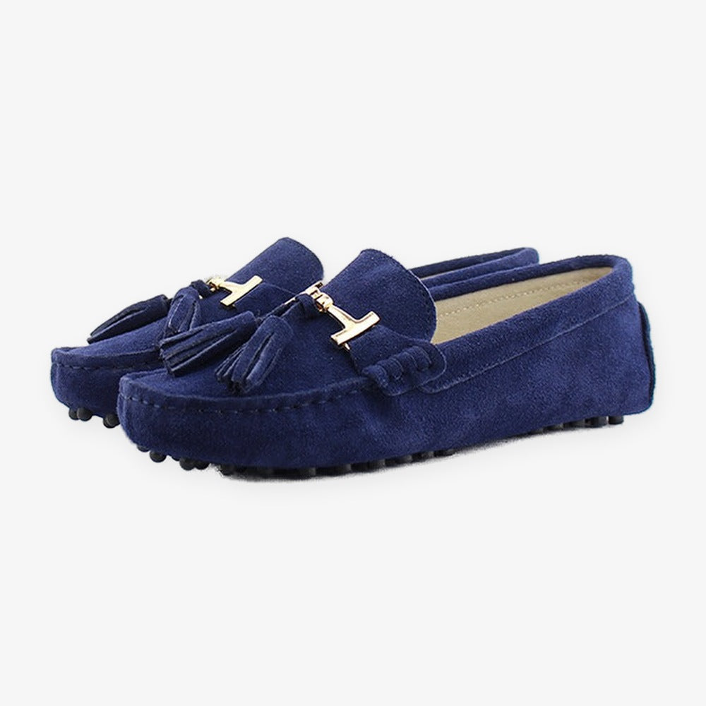 Mocasín con borlas y adorno dorado para mujer, color gris claro, foto 15