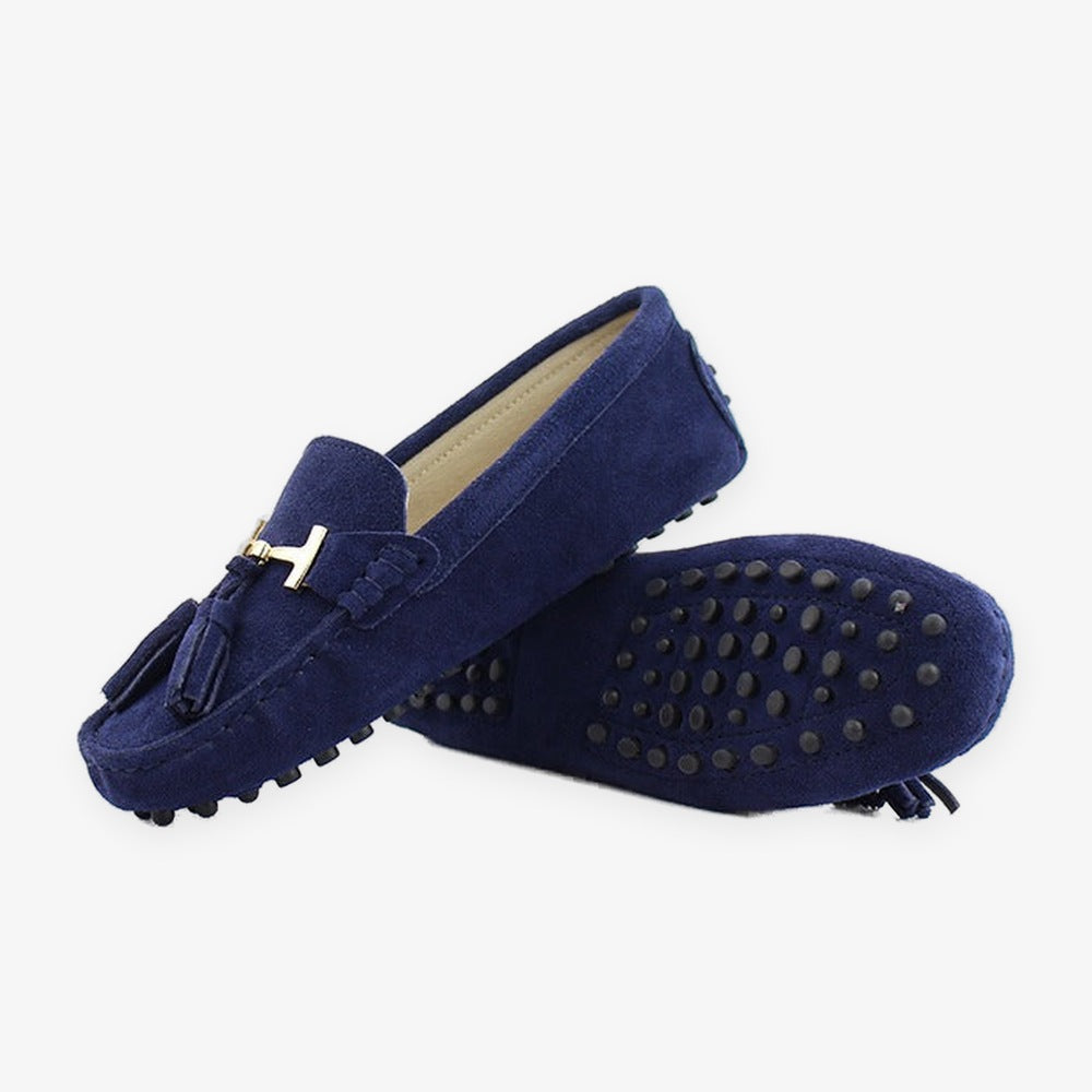 Mocasín con borlas y adorno dorado para mujer, color azul rey, foto 16