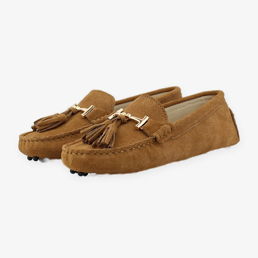 Mocasín con borlas y adorno dorado para mujer, color negro, foto 17