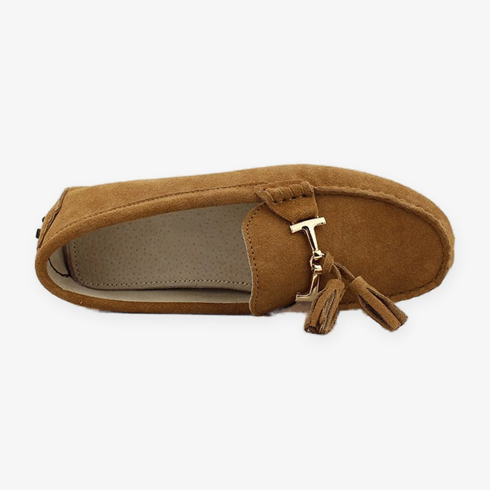 Mocasín con borlas y adorno dorado para mujer, color azul marino, foto 18