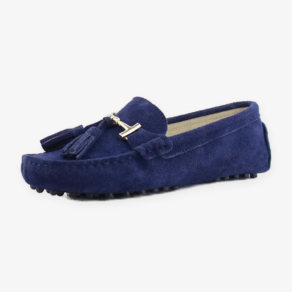 Mocasín con borlas y adorno dorado para mujer, color gris oscuro, foto 6
