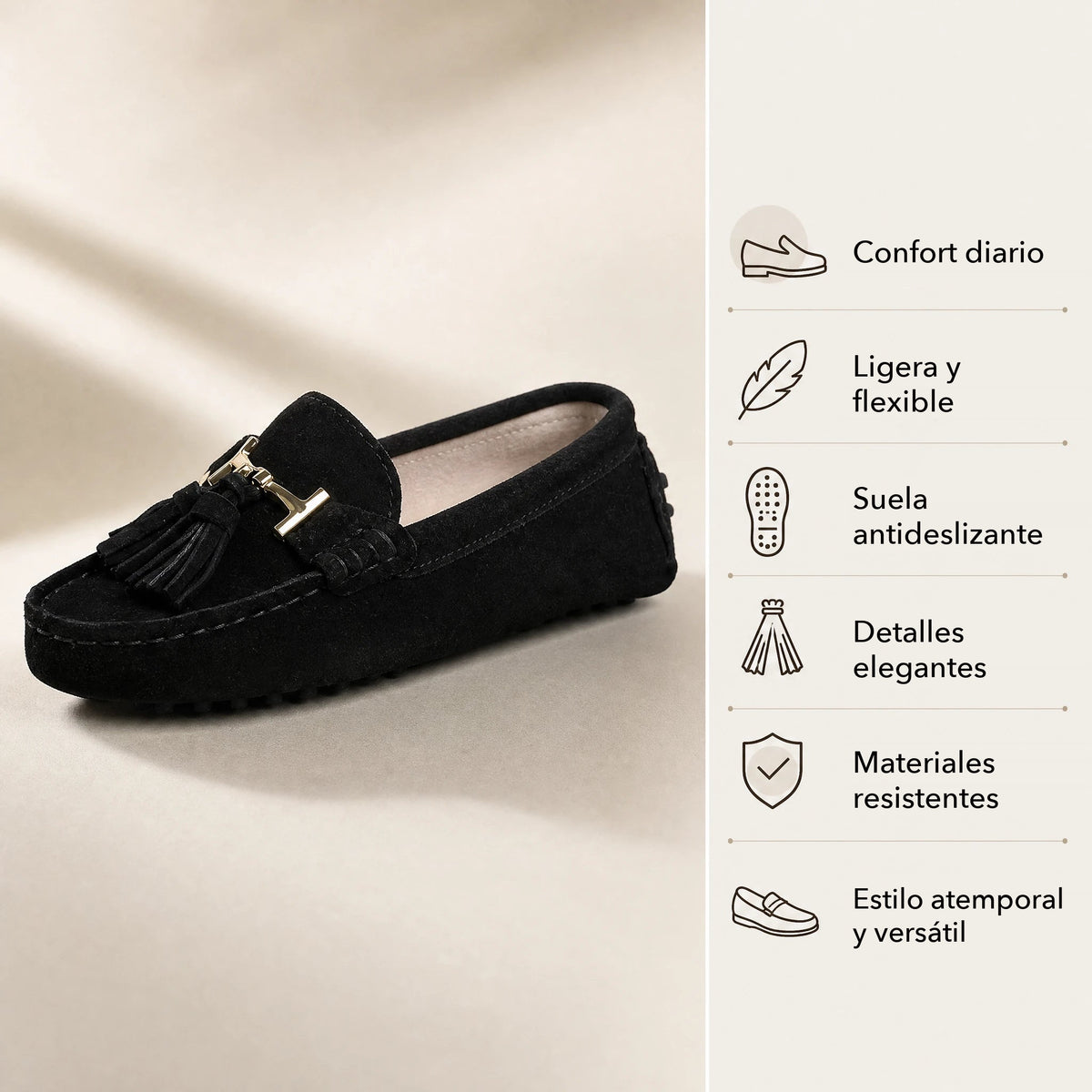 Mocasín con borlas y adorno dorado para mujer, color burdeos, foto 4 Imagen