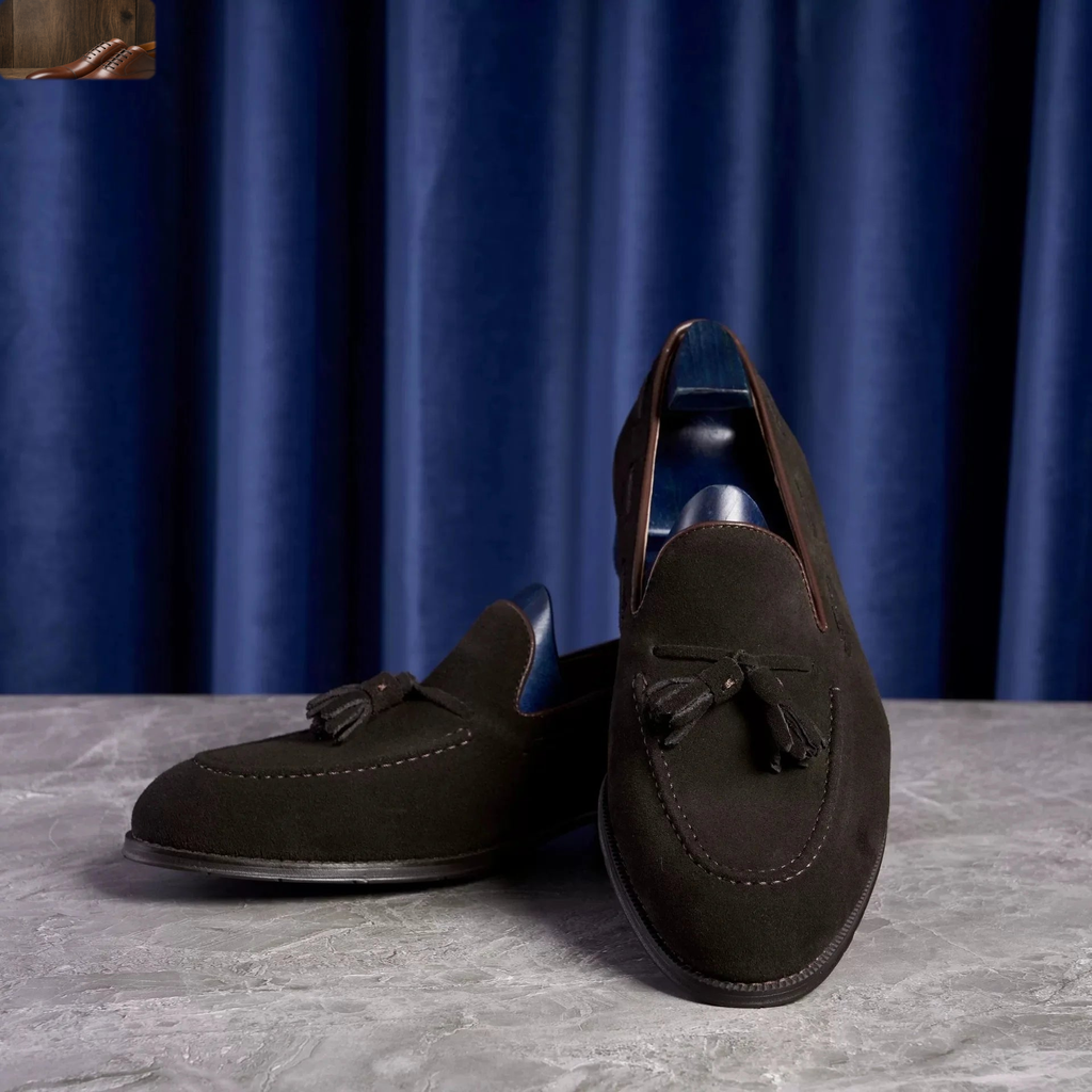 Mocasín con borlas hombre ante marrón marrón, vista lateral