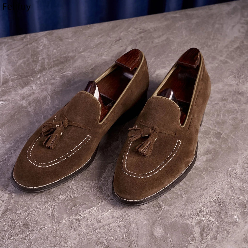 Mocasín con borlas hombre ante marrón marrón oscuro, vista de frente