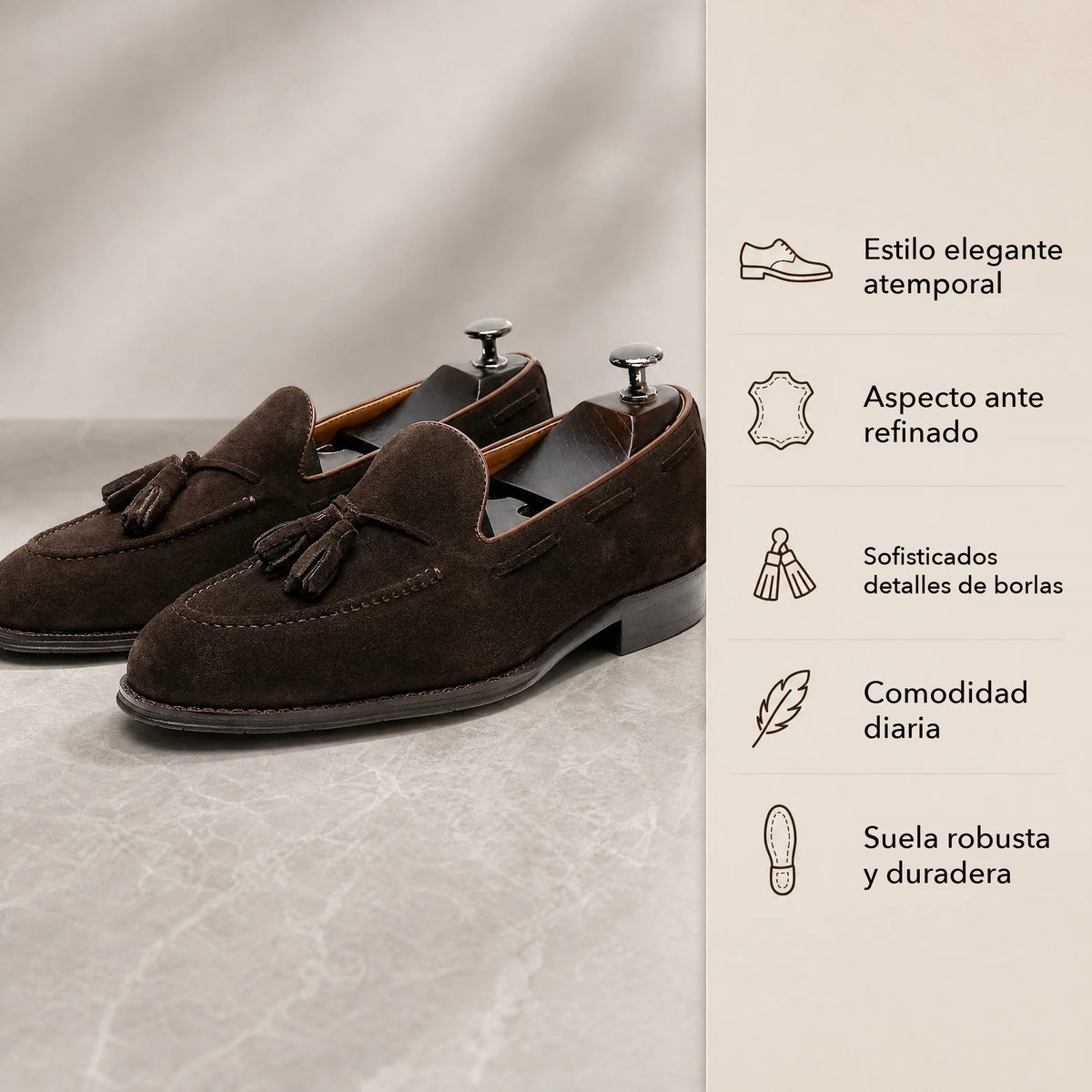Mocasín con borlas hombre ante marrón marrón oscuro, vista superior