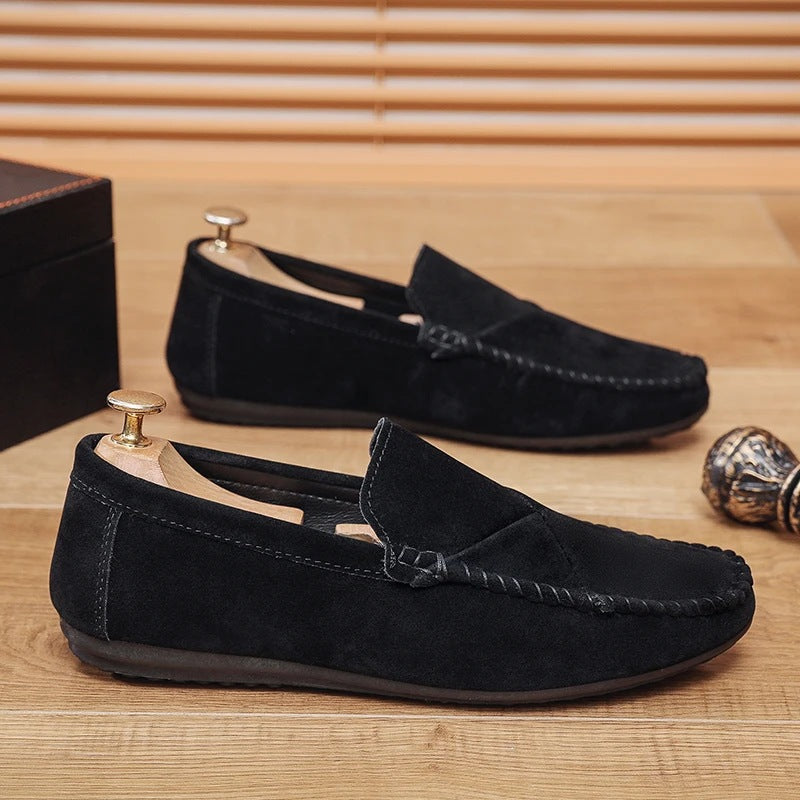 Mocasín efecto ante para hombre con costuras vistas negro, imagen de conjunto