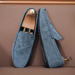 Mocasín efecto ante para hombre con costuras vistas, Azul