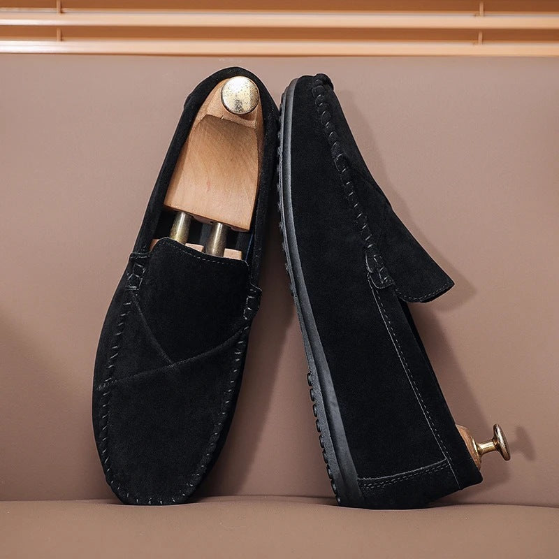 Mocasín efecto ante para hombre con costuras vistas negro, par completo