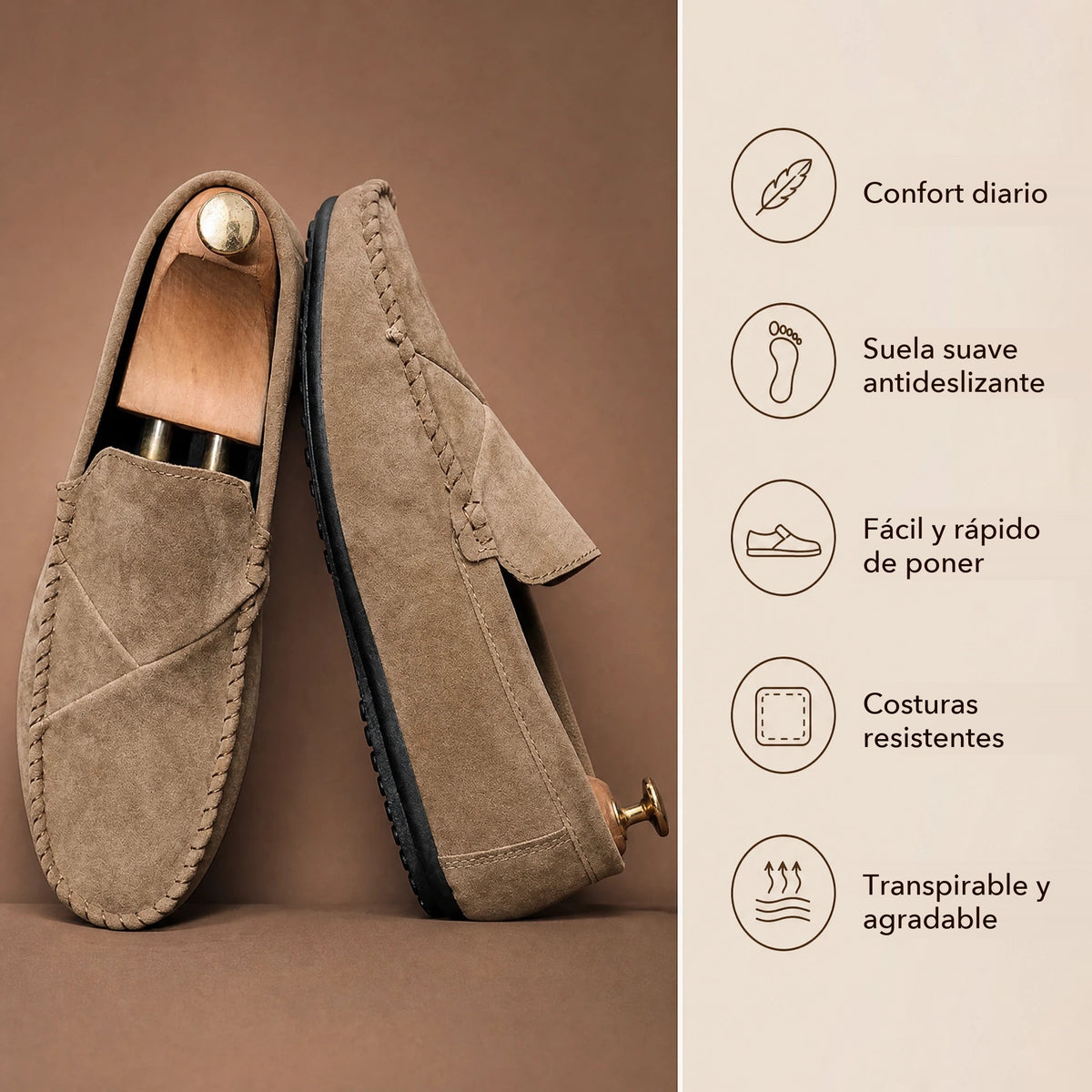 Mocasín efecto ante para hombre con costuras vistas negro, vista frontal Imagen