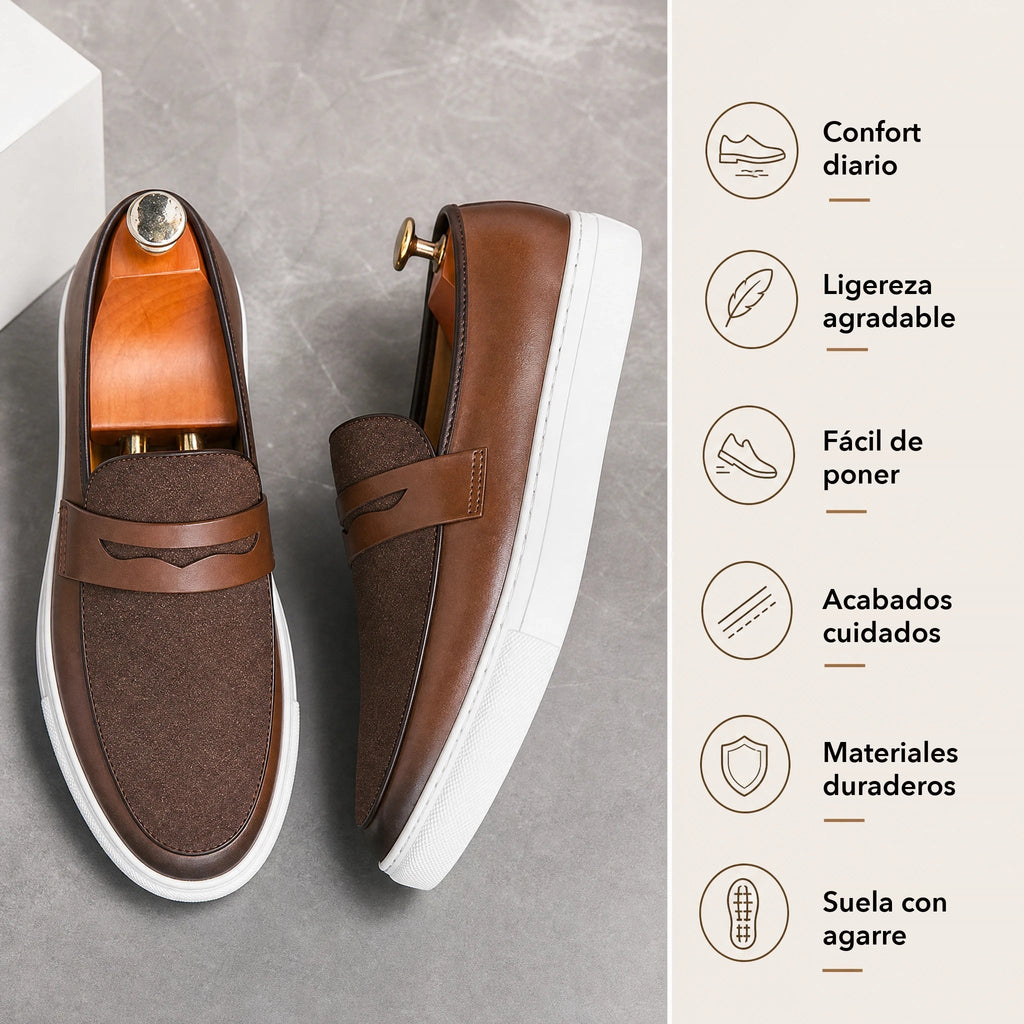 Detalle de las piezas texturizadas del mocasín marrón