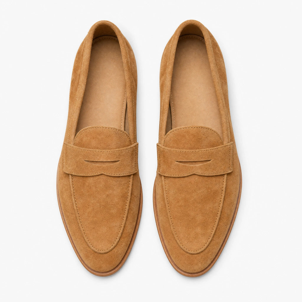 Mocasín hombre de ante con pespunte penny coñac, vista principal