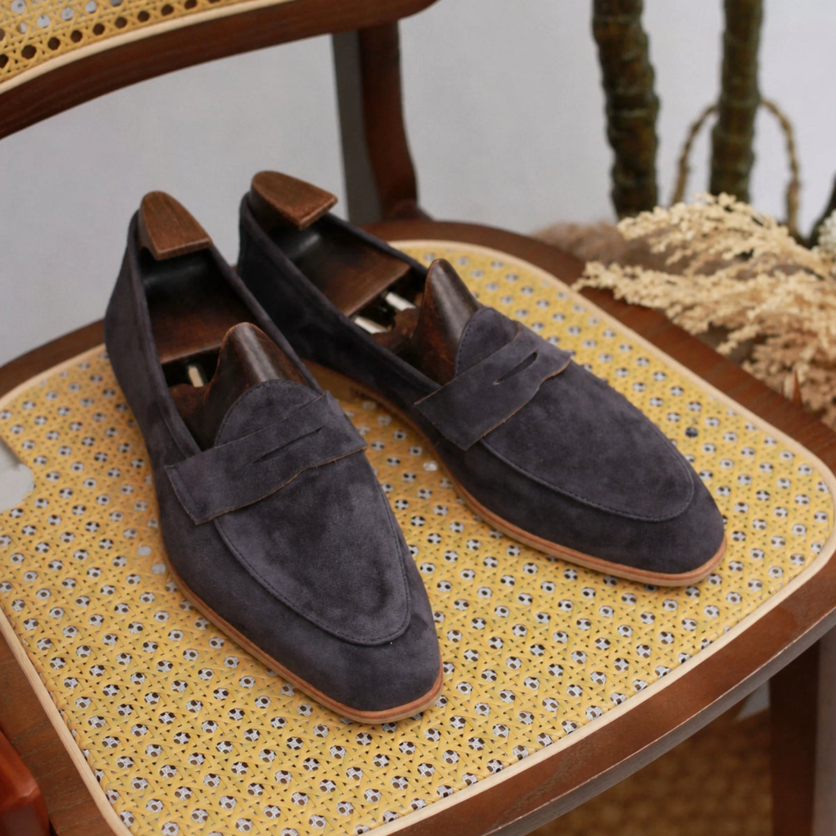 Mocasín hombre de ante con pespunte penny coñac, vista superior
