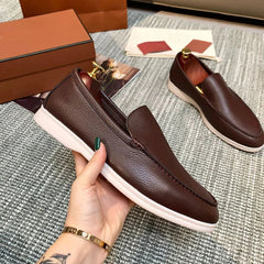 Mocasín de hombre marrón claro sin cordones, suela confort, Marrón