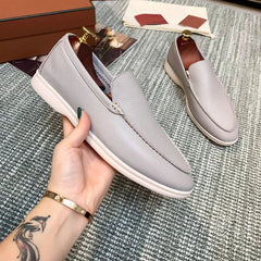 Mocasín de hombre marrón claro sin cordones, suela confort, Gris