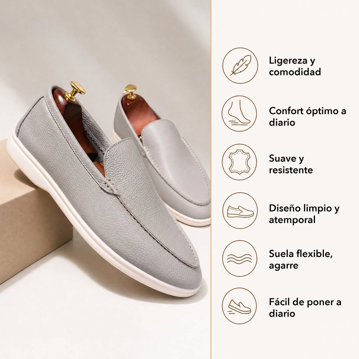 Mocasín de hombre marrón claro Gris, detalle de las costuras Imagen