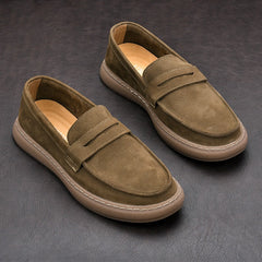 Mocasín de piel con tira para hombre y suela gruesa, Caqui
