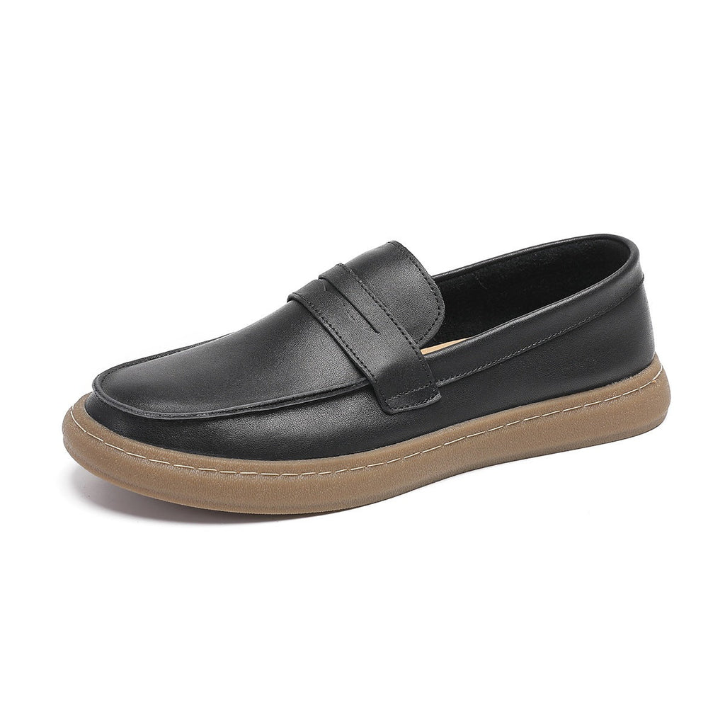 Mocasín de piel con tira y suela gruesa para hombre negro, par completo