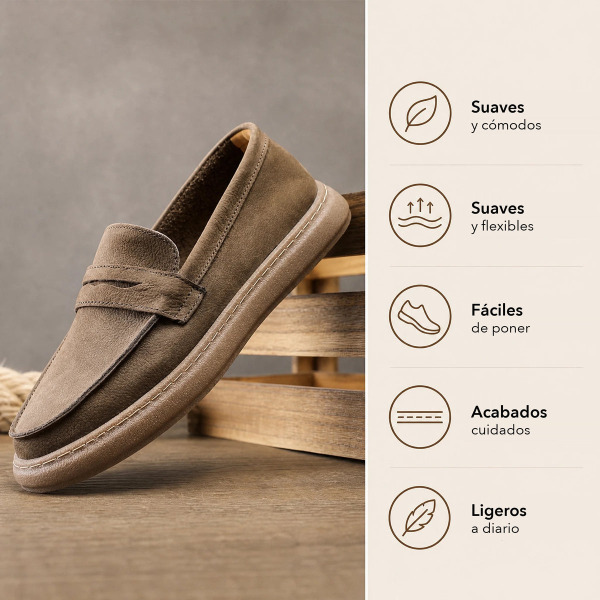 Mocasín de piel con tira y suela gruesa para hombre negro, vista frontal