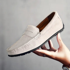Mocasín de hombre con suela dentada, estilo penny, Gris claro