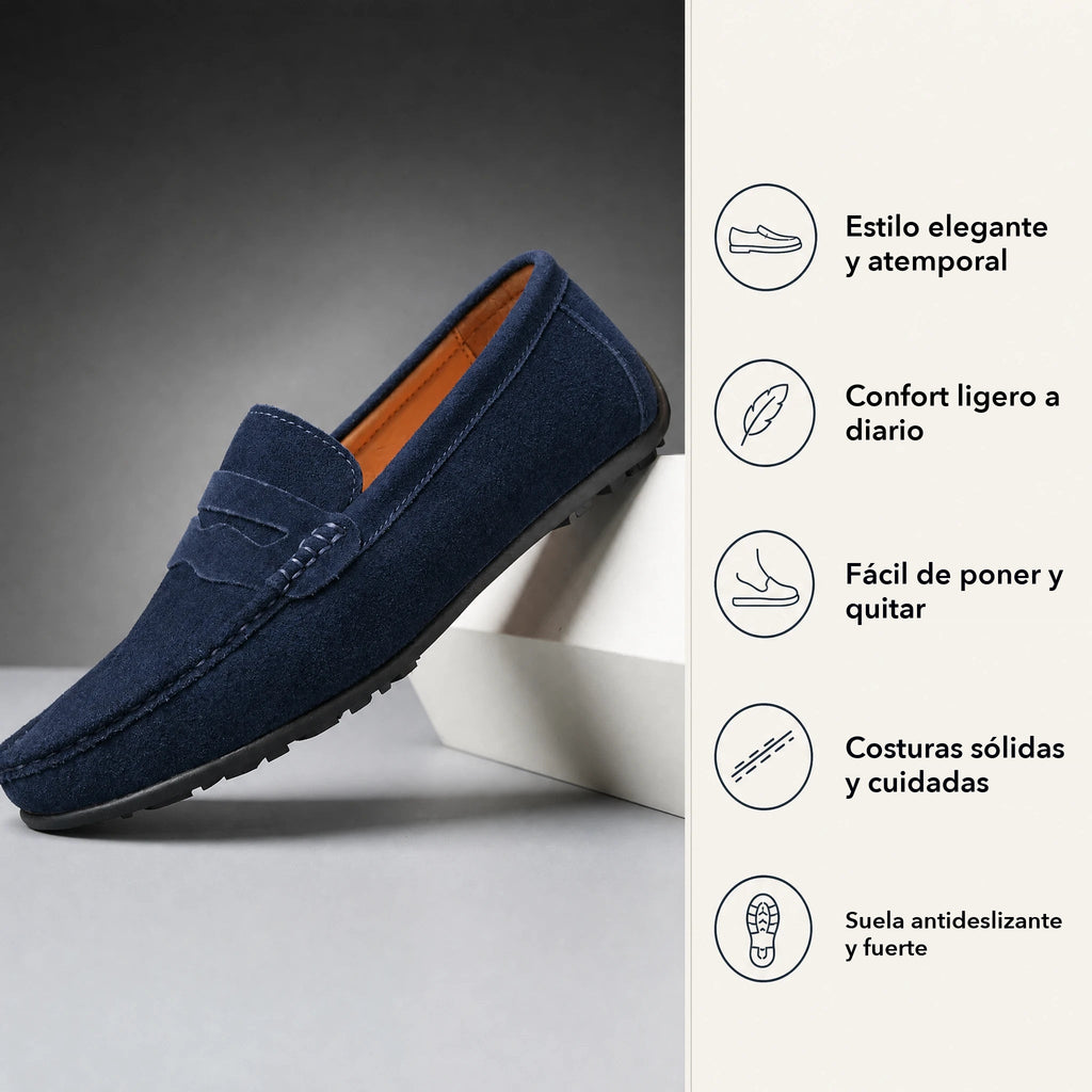 Mocasín de hombre con suela dentada, estilo penny, color gris claro, vista superior