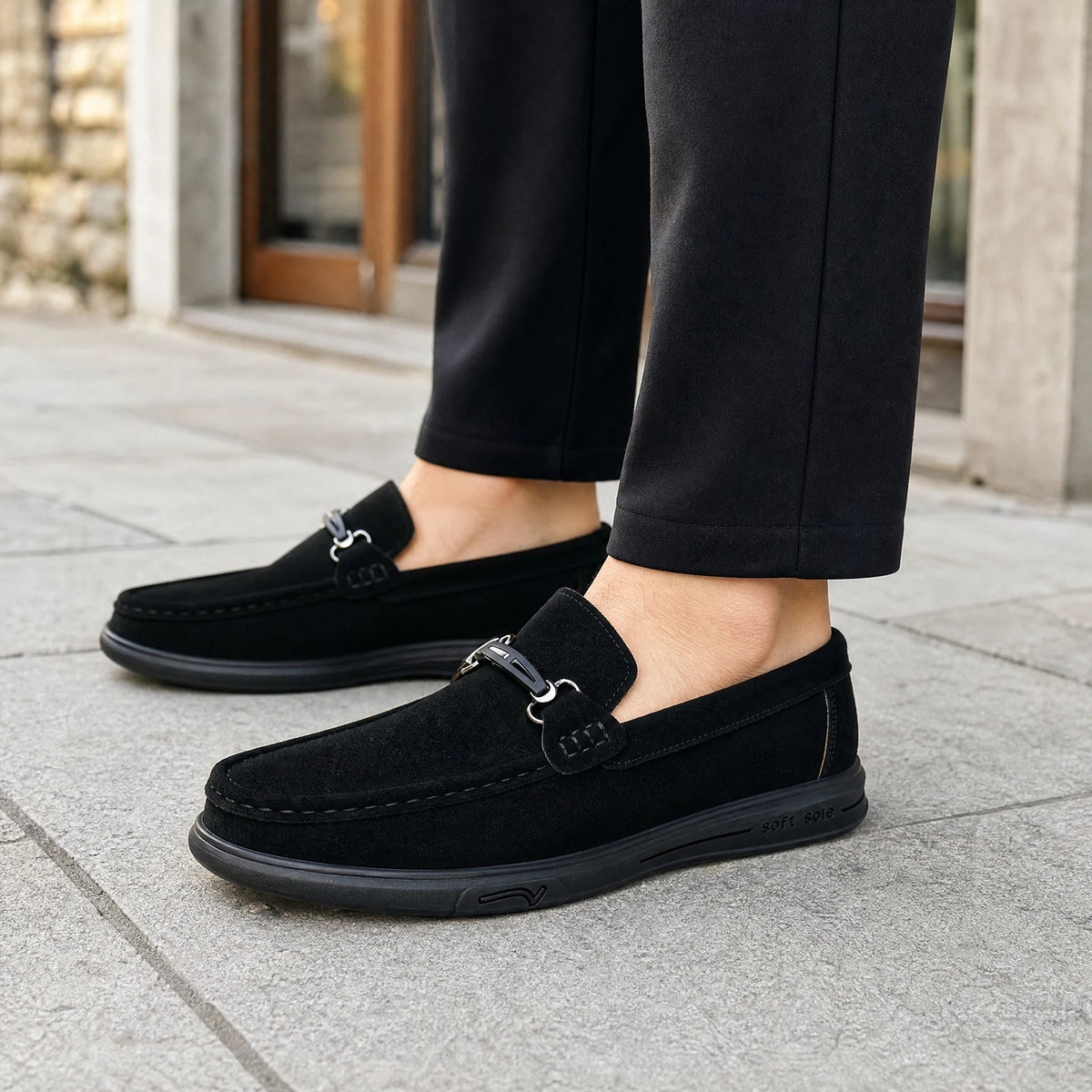 Mocasín de hombre con hebilla metálica, color negro, foto 3 Imagen