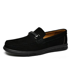 Mocasín hombre suela de goma con hebilla metálica negro y camel, Negro