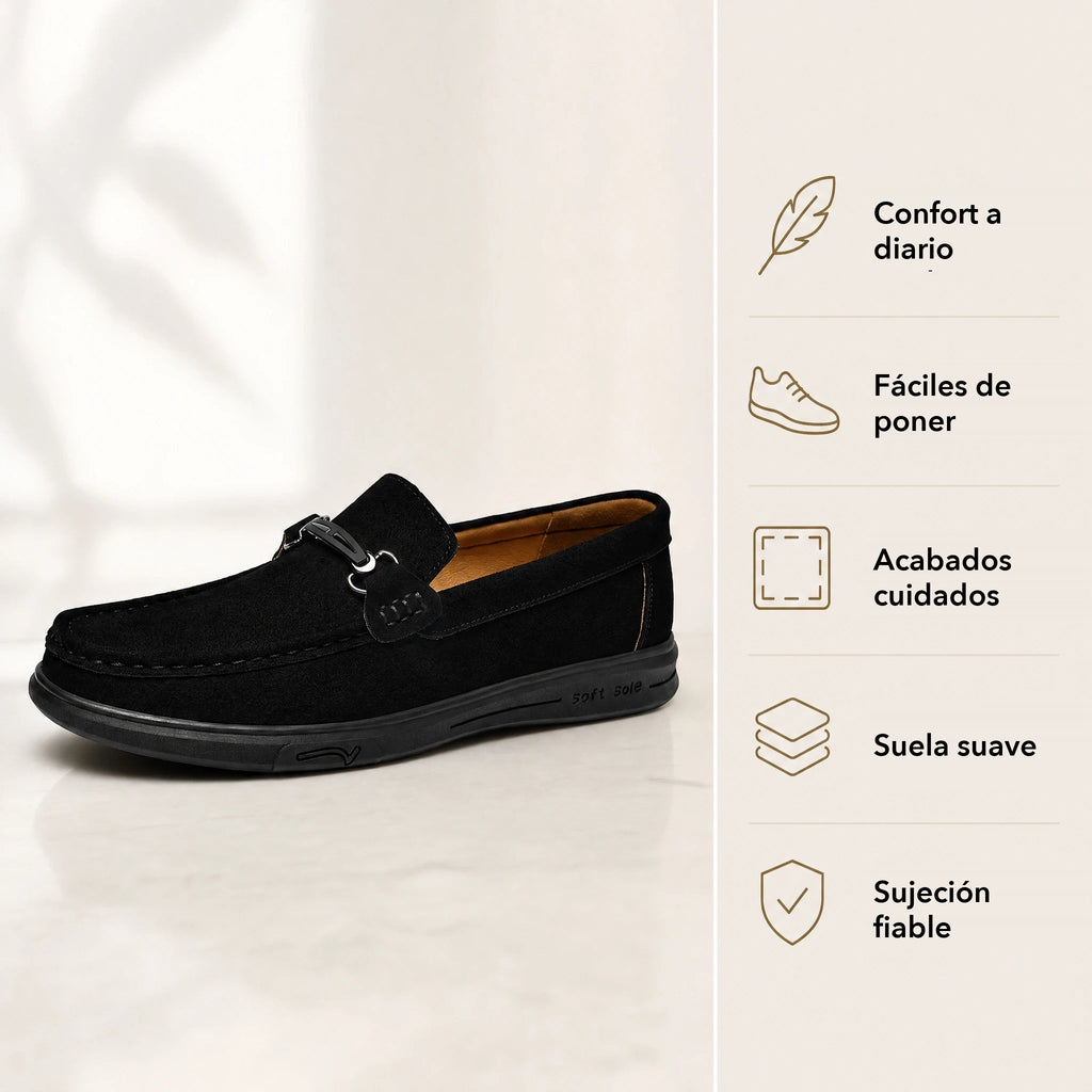 Mocasín de hombre con hebilla metálica, color camel, foto 4