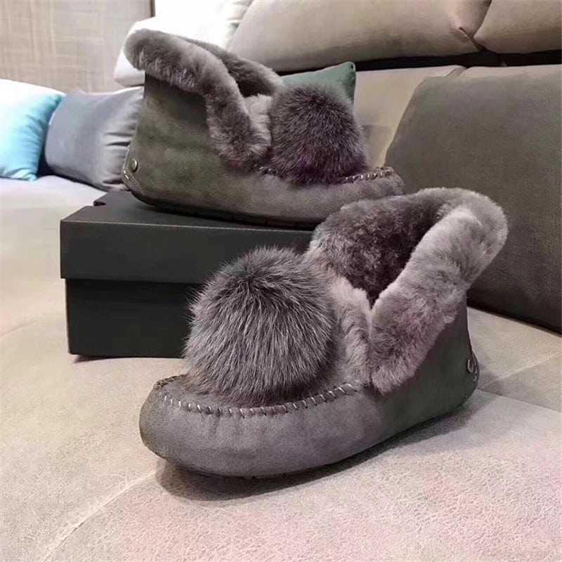 Mocasines indios de ante forrado con pompón