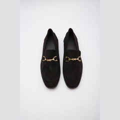 Mocasín de mujer con bocado dorado, estilo chic, Negro