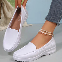 Mocasín de mujer cómodo con suela flexible y ligera, Blanco
