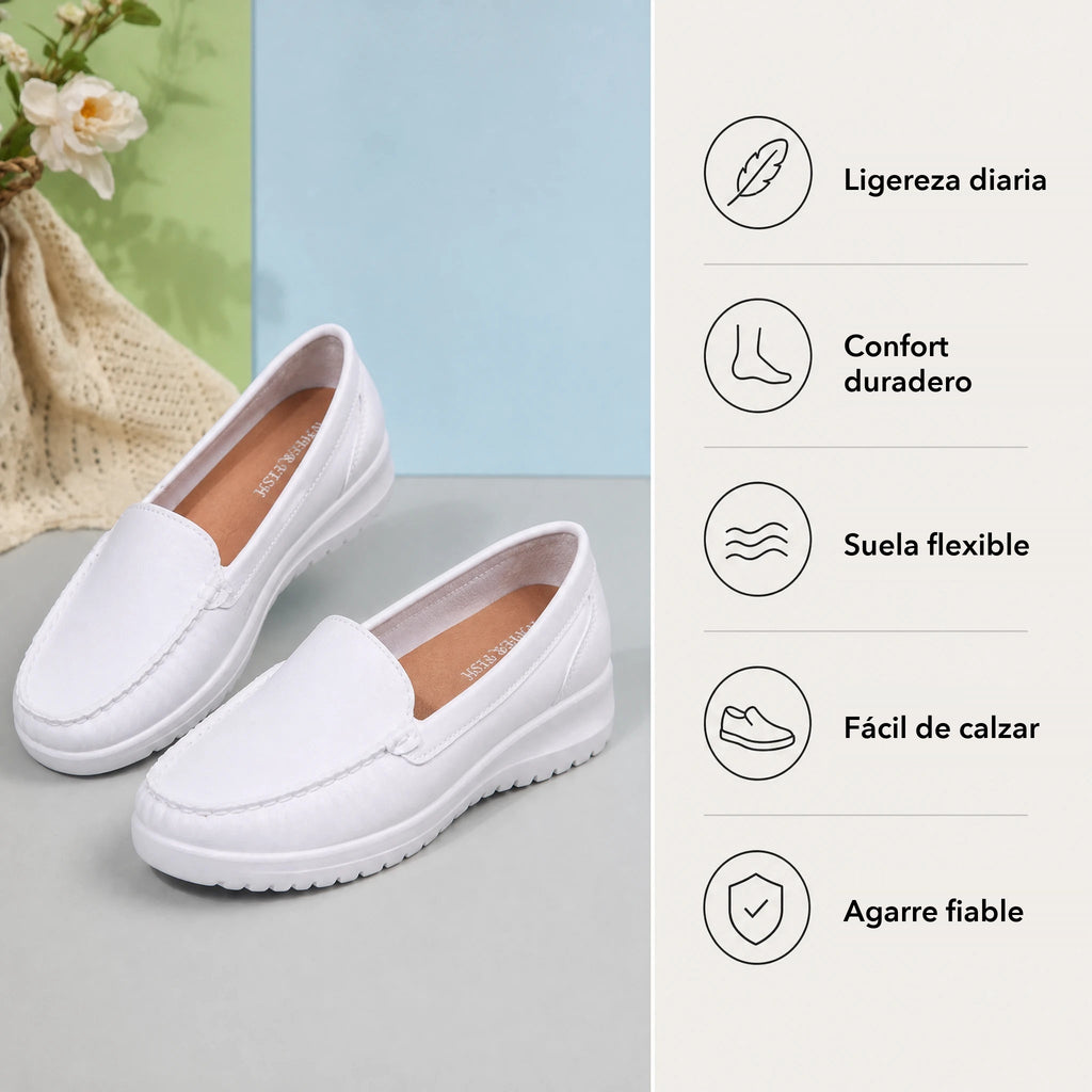 Par de mocasines blancos de piel sintética