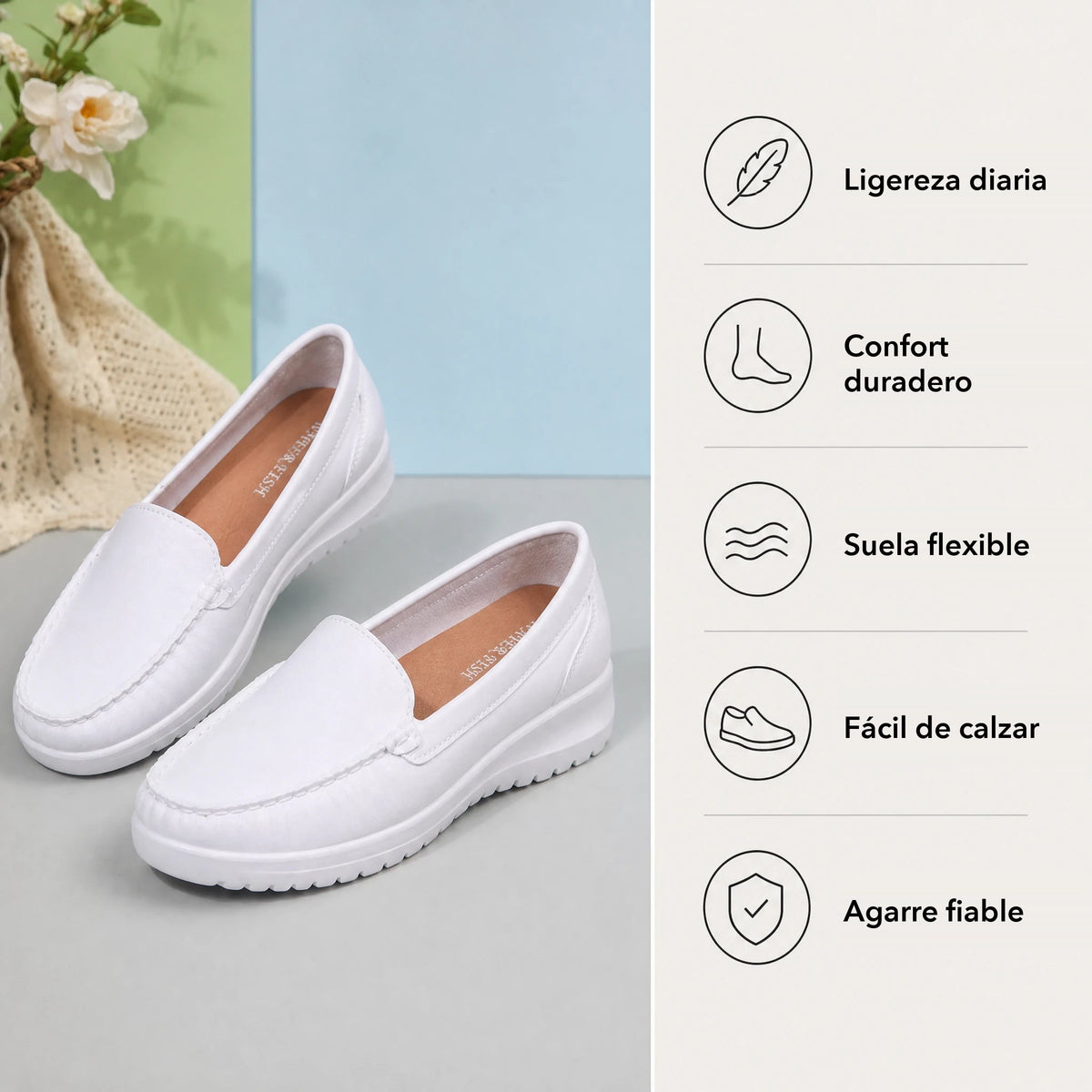 Par de mocasines blancos de piel sintética