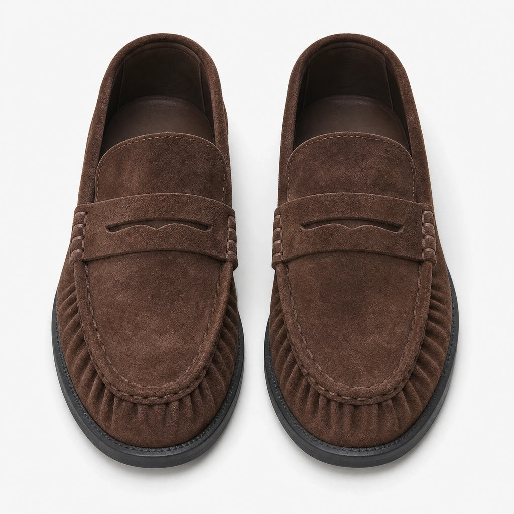 Mocasín de mujer efecto ante Chocolate, vista lateral